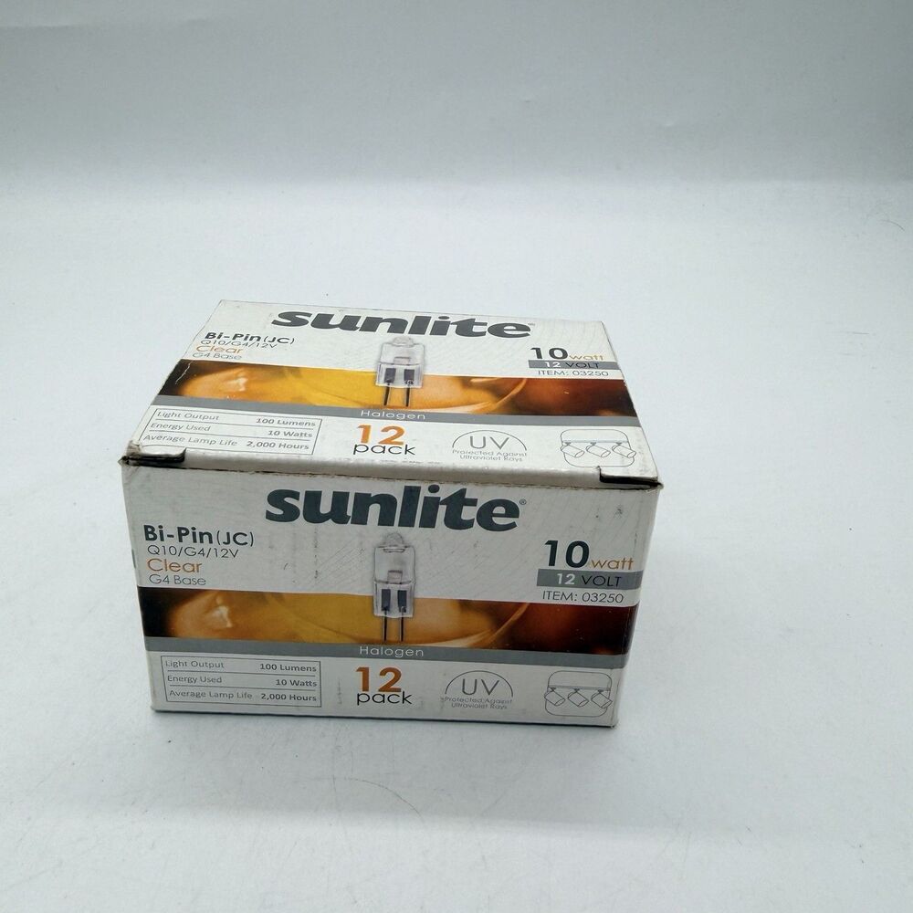 Sunlite 03250 Q10 G4 12V Halogen Light Bulbs 10W Bi-Pin Base Clear 12-Pack New